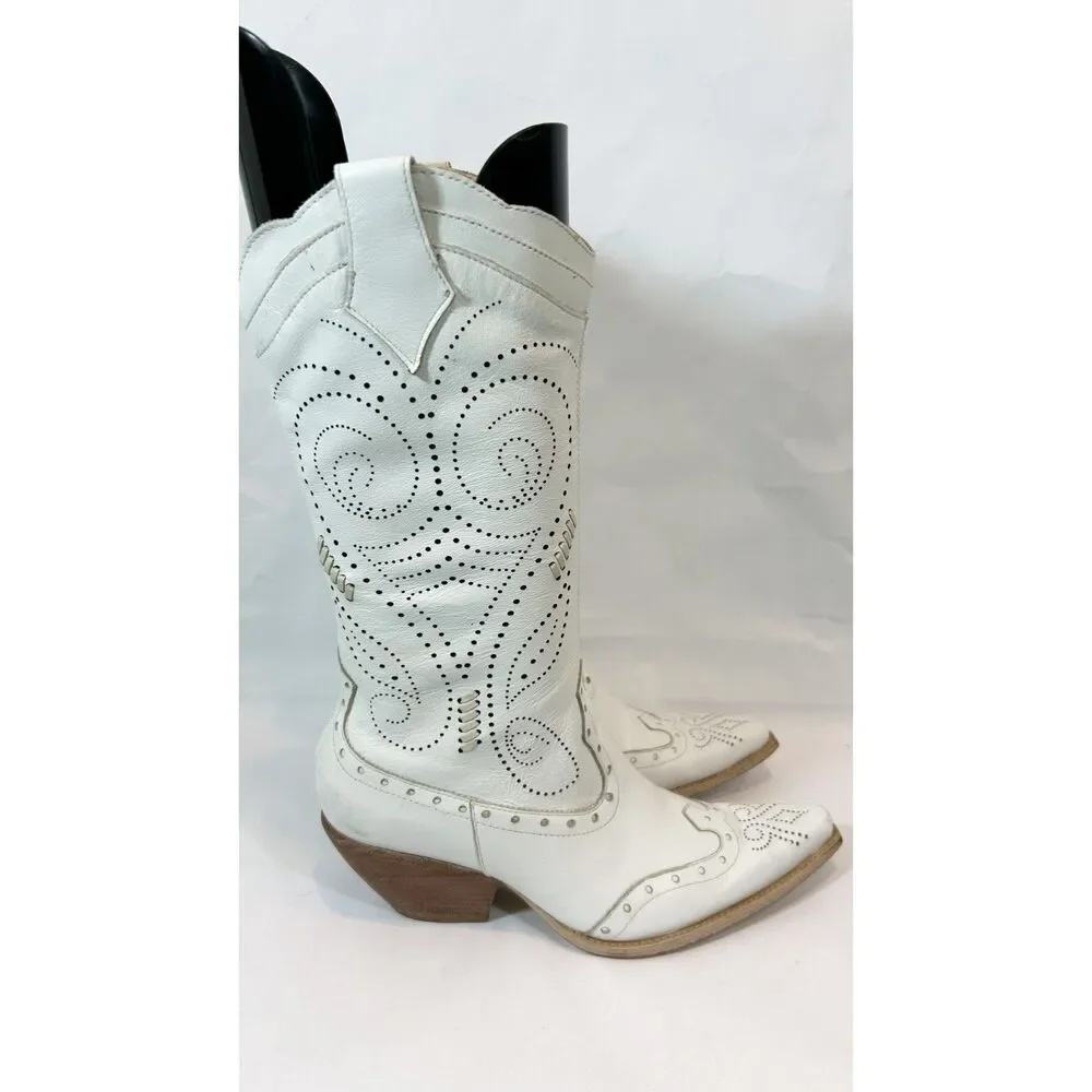 BCBGIRLS White Leather Cowgirl Boots Size 5.5-6 Bohemian Western